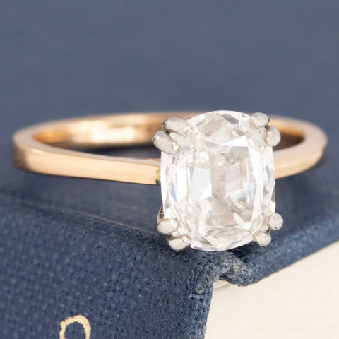 1.51ct GIA E SI1 elongated old mine cut diamond solitaire, platinum and 18K rose gold – alternate view 3