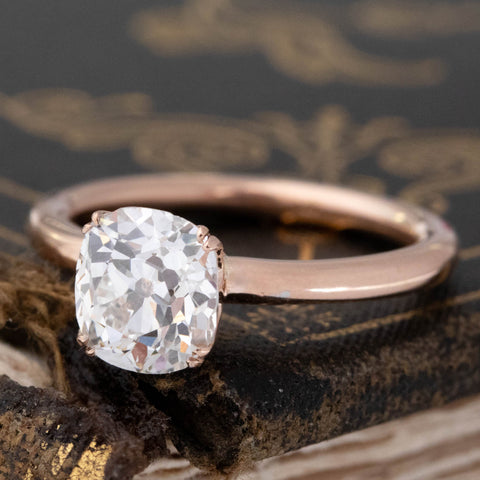 1.51ct GIA J VS2 old mine cut diamond solitaire with double claw prongs, 14K rose gold – alternate view 4