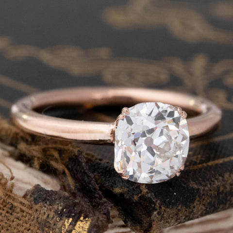 1.51ct GIA J VS2 old mine cut diamond solitaire with double claw prongs, 14K rose gold – alternate view 3