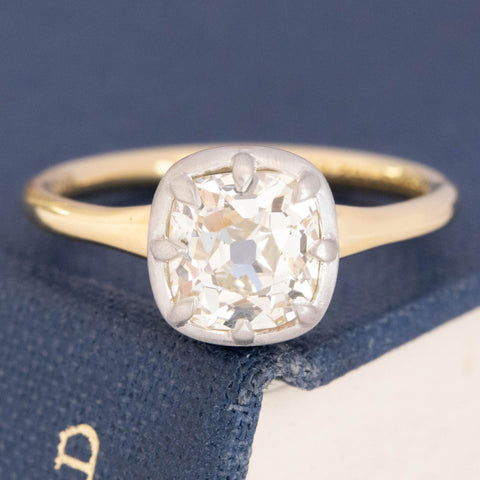 1.52ct GIA N SI2 old mine cut diamond in a Georgian inspired collet solitaire, platinum and 18K gold