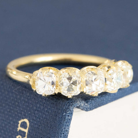 1.52ctw upcycled old mine cut diamond five-stone band in 18kt yellow gold – alternate view 3