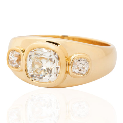 1.52ctw Old Mine Cut Diamond Bezel Trilogy Ring, GIA