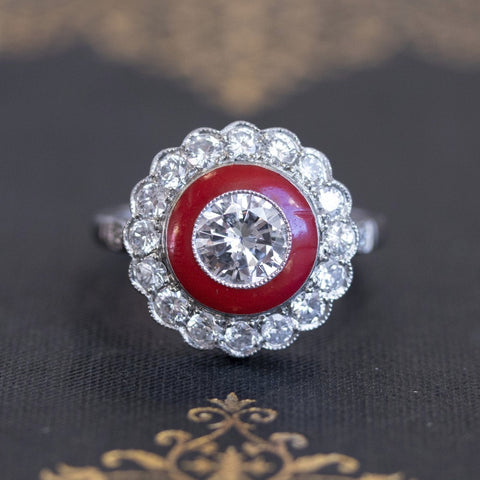 1.53ctw (est) Art Deco Diamond Enamel Target Ring