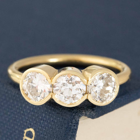 1.53ctw Old European Cut Diamond Trilogy Ring