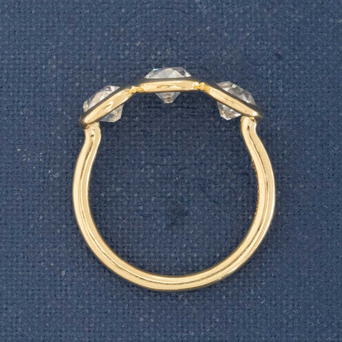 1.53ctw Old Mine Cut Diamond Bezel Trilogy Ring