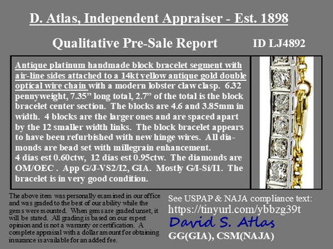 1.55ctw Antique Old European Cut Diamond Block Chain Bracelet