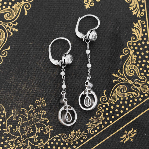1.55ctw vintage pearl and diamond drop earrings in rose gold and silver – alternate view 7