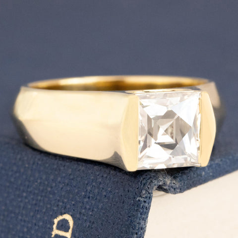 1.58ct French/Carre Cut Diamond Half Bezel Solitaire GIA