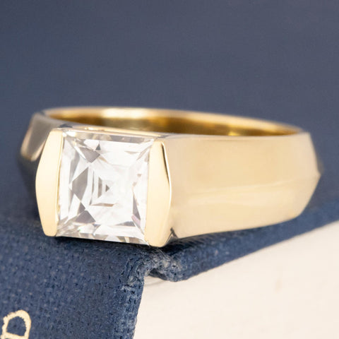1.58ct French/Carre Cut Diamond Half Bezel Solitaire GIA