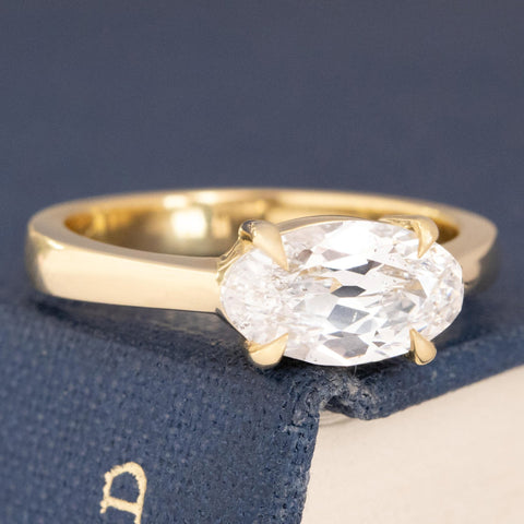 1.58ct Vintage Moval Cut Diamond Solitaire Ring GIA