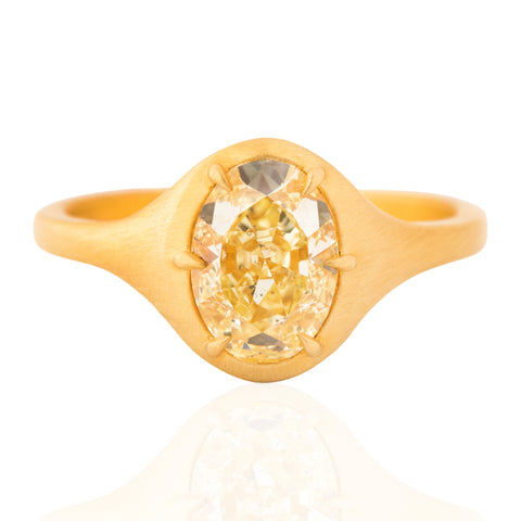 1.60ct Yellow Oval Cut Diamond Collet Solitaire, GIA