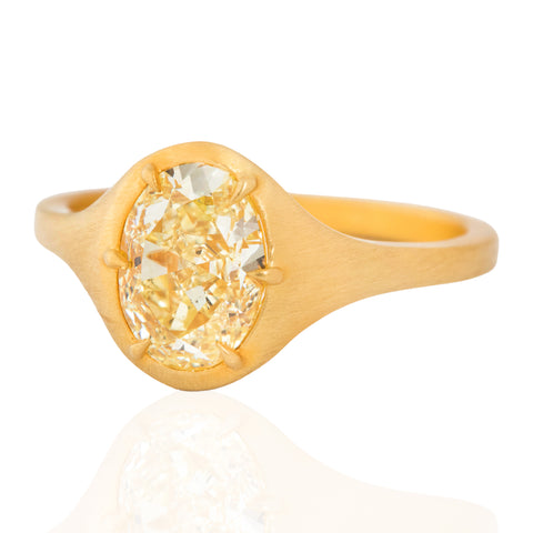1.60ct Yellow Oval Cut Diamond Collet Solitaire, GIA