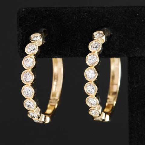 1.61ctw Old European Cut Diamond Bezel Hoop Earrings