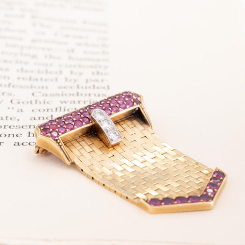 1.65ctw Diamond & Ruby Mesh Buckle Brooch