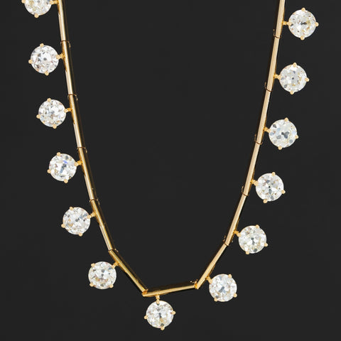 16.78ctw Old European Cut Diamon Bar Link Station Necklace