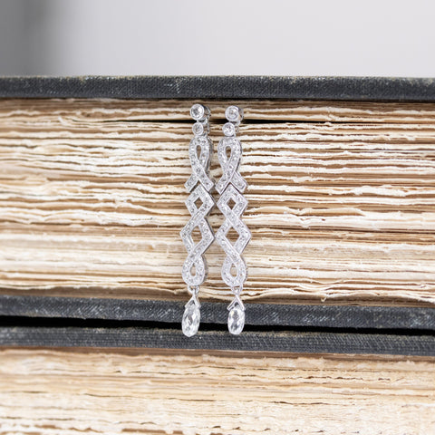 1.67ctw Art Deco briolette diamond long drop earrings in platinum – alternate view 4