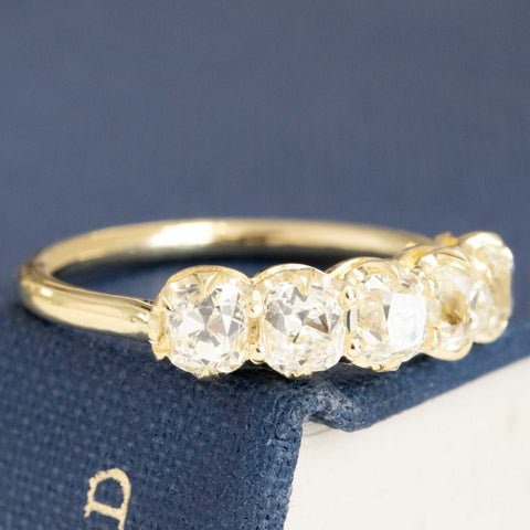 1.68ctw old mine cut diamond five-stone band in 18kt yellow gold – alternate view 3