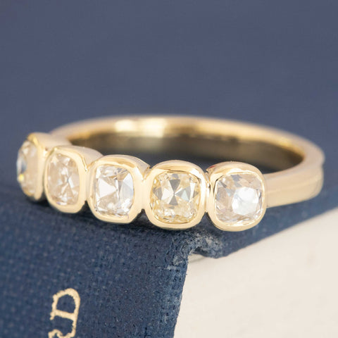 1.68ctw Old Mine Cut Diamond 5-Stone Bezel Band