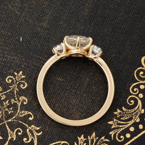 1.69ctw old mine cut diamond Wilshire style trilogy ring, 1.17ct GIA J SI1 center, 18K yellow gold – alternate view 5