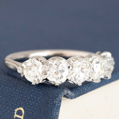 1.70ctw Old European Cut Diamond 5-Stone Half-Hoop Band