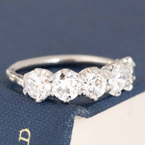 1.71ctw old European cut diamond five-stone band in platinum – alternate view 3