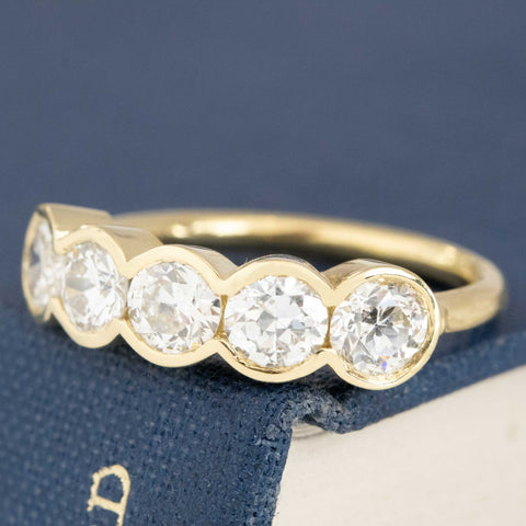 1.71ctw Old European Cut Diamond 5-Stone Half-Bezel Band