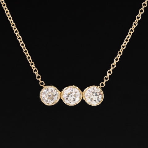 1.74ctw Old European Cut Diamond Trilogy Bezel Pendant