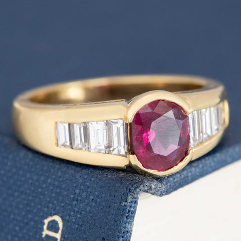 1.79ctw Vintage Ruby & Diamond Ring, French