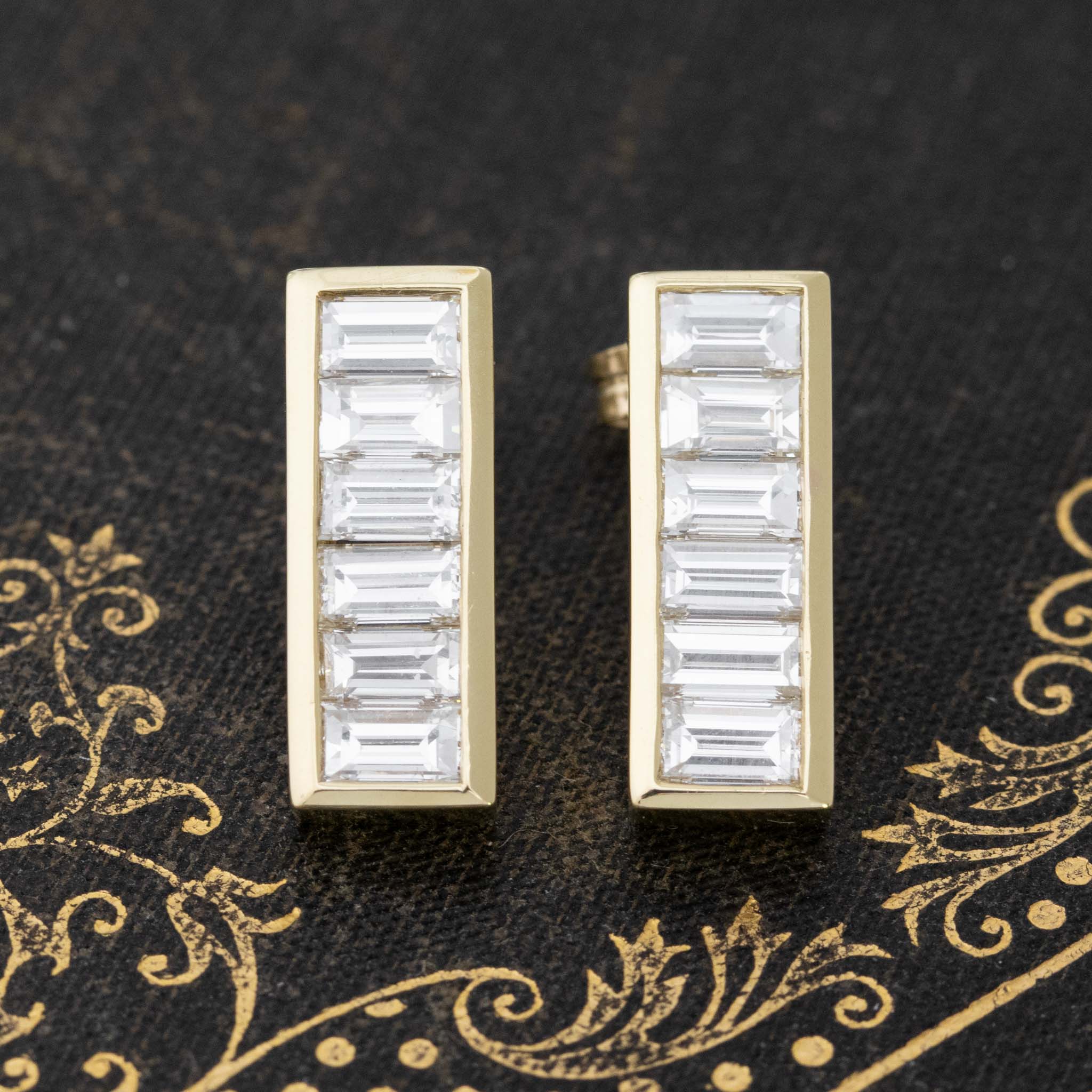 Baguette Cut Diamond Bar Earrings - Main Image