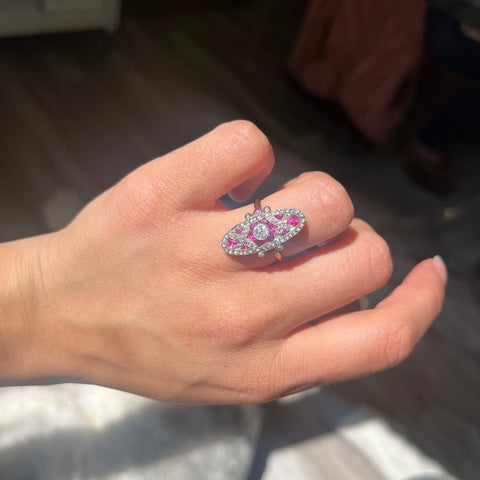 1.80ctw Edwardian rose cut diamond and calibre cut ruby dinner ring in platinum and 18kt gold – alternate view 2