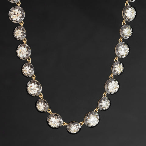 18.70ctw Light Yellow Old European Cut Diamond Collet Riviere Necklace