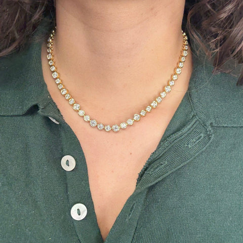 18.79ctw upcycled old European cut diamond graduated bezel tennis necklace in 18kt yellow gold – alternate view 2