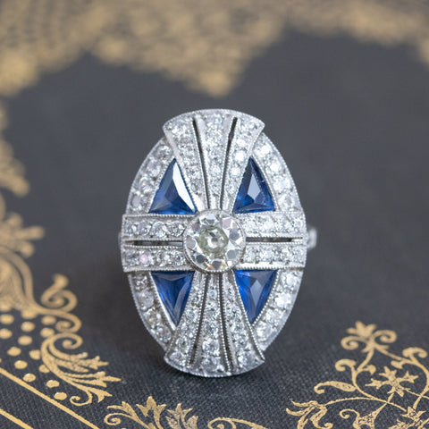 1.88ctw Art Deco style Sapphire and Diamond Dinner Ring