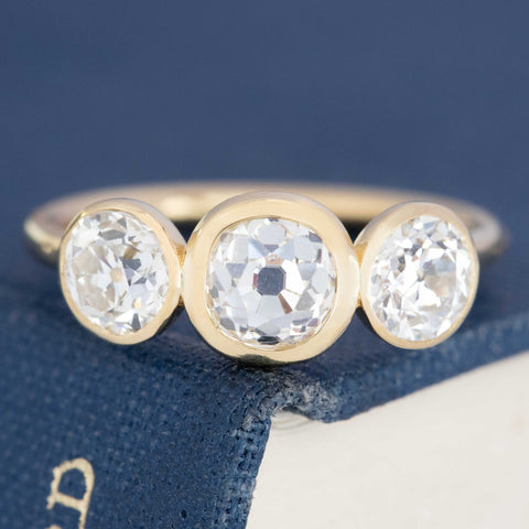 1.91ctw Old European & Old Mine Cut Diamond Bezel Trilogy Ring