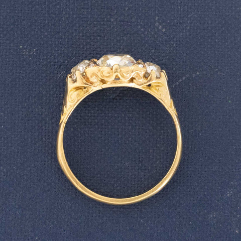 1.93ctw Antique Old Mine Cut Diamond Trilogy Ring