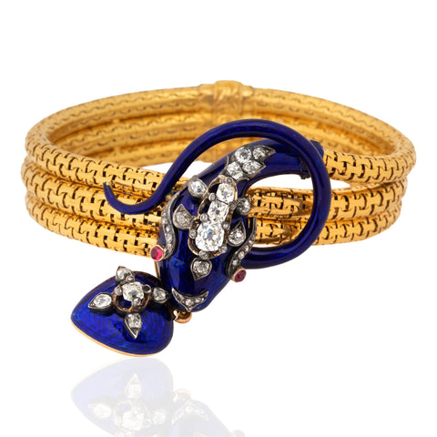 1.94ctw Victorian Diamond & Enamel Serpent Bracelet