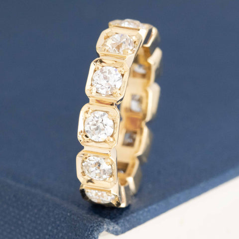 1.95ctw old European cut diamond bead set square frame eternity band in 18kt yellow gold – alternate view 3