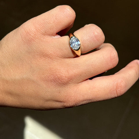 2.16ct GIA old oval cut diamond east-west half-bezel ring in 18K yellow gold – alternate view 2