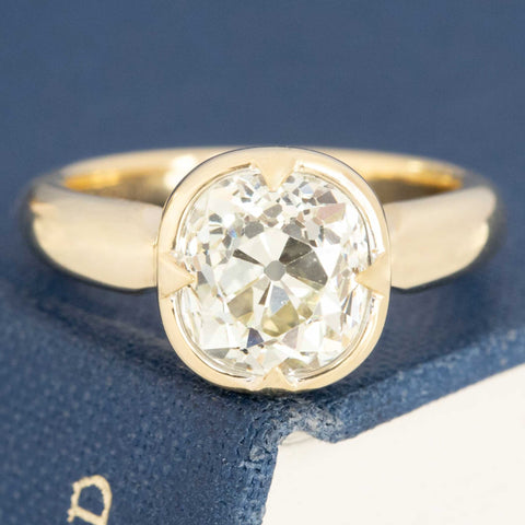 2.74ct GIA N VS2 old mine cut diamond Fairfax bezel solitaire ring, 18K yellow gold