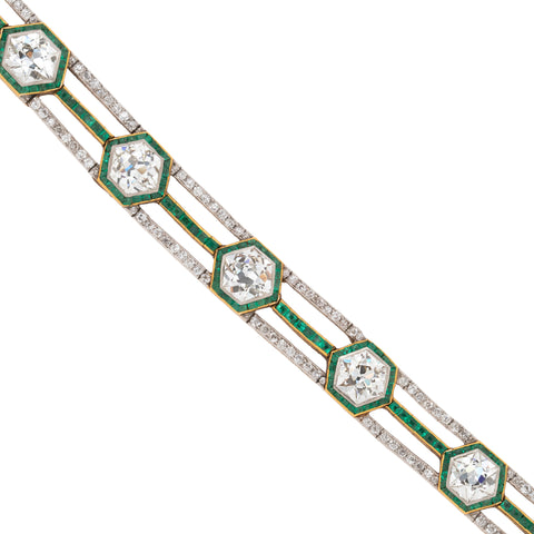 20.00ctw Art Deco Diamond & Emerald Bracelet, French