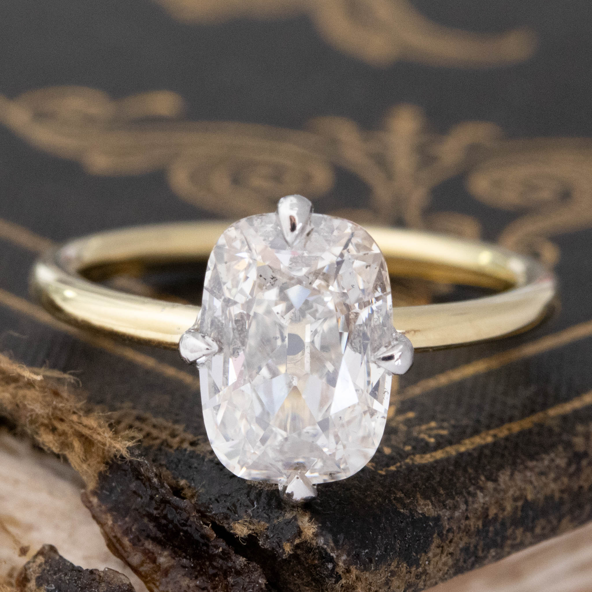 Elongated Old Mine Cut Diamond Solitaire, GIA K SI1