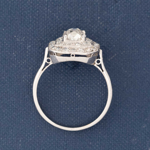 2.00ctw Art Deco Old Mine Cut Diamond Double Halo Ring, GIA