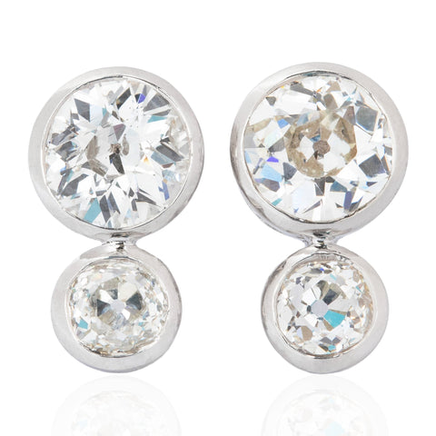2.00ctw (est) Antique Old European Cut Diamond Double Drop Bezel Earrings