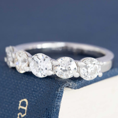 2.00ctw antique old European cut diamond five-stone trellis band in 18kt white gold – alternate view 5