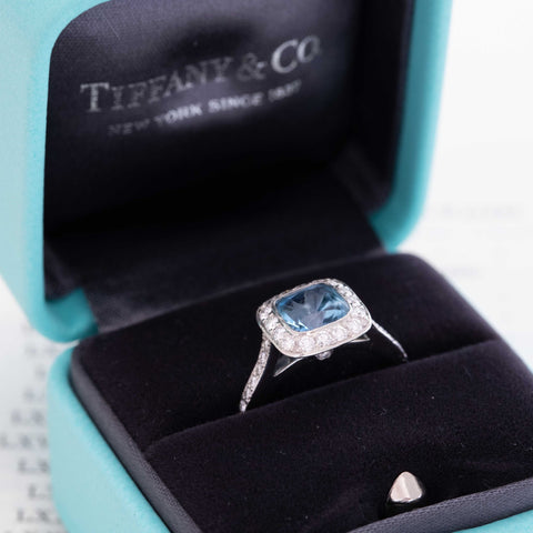 2.00ctw Soleste Aquamarine Diamond Halo Ring, by Tiffany & Co.