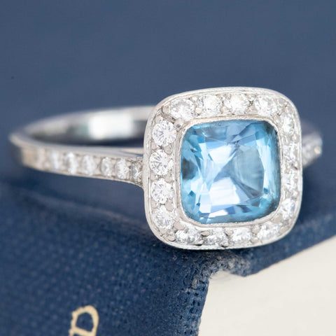 2.00ctw Soleste Aquamarine Diamond Halo Ring, by Tiffany & Co.