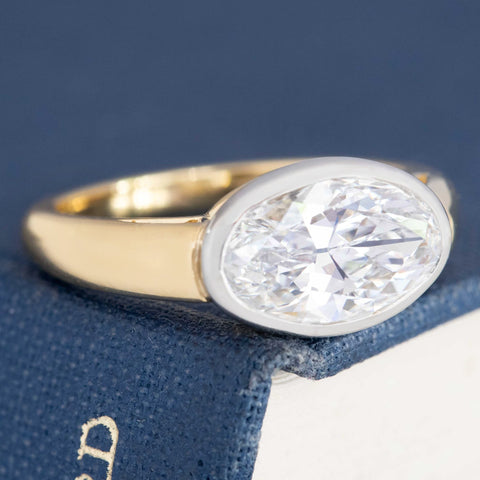 E color moval diamond modern bezel set ring