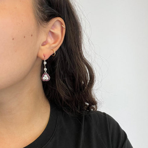 2.01ctw old cut diamond and ruby trefoil drop earrings in 14kt white gold – alternate view 2