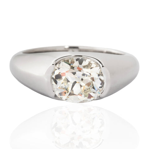 2.07ct Old Mine Cut Diamond Half-Bezel Solitaire, GIA