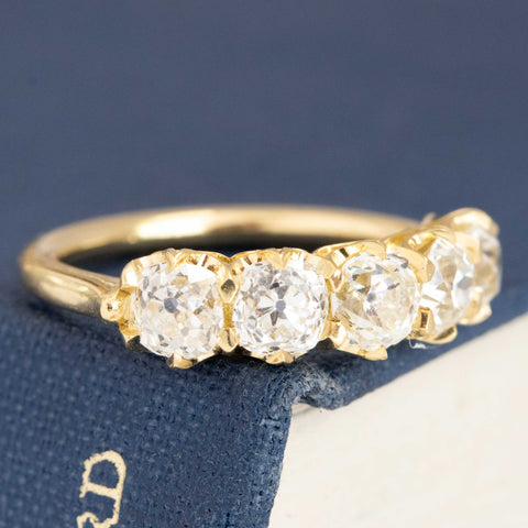 2.07ctw old mine cut diamond five-stone half hoop band in 18kt yellow gold – alternate view 3